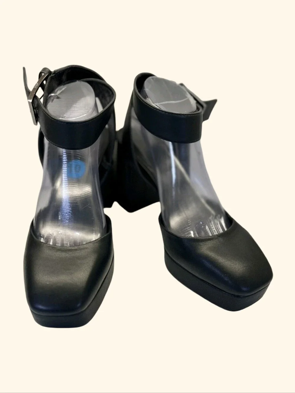 DKNY Black Leather Ankle Strap Platform‎ Block Heel Pumps Dress Shoes Size 8 New